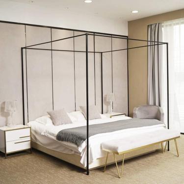 Imagem de Espessado estilo de conexão espiral design metal dossel cama quadro post para king size aço inoxidável 4 canto cama mosquiteiro suporte