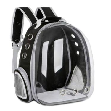 Imagem de Bolsa Mochila PET Visão Panorâmica Astronauta em Acrílico para Cães e Gatos, Confortável e Segura para Transporte (Preto)