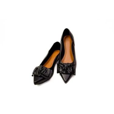Imagem de Sapatilha De Couro Bico Fino Preta - Klosett Charm, Preto, 37