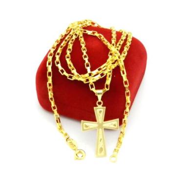 Imagem de Corrente Masculina 70cm 2mm Cruz Banhado Ouro 18k CR726 - WNBIJOUTERIA
