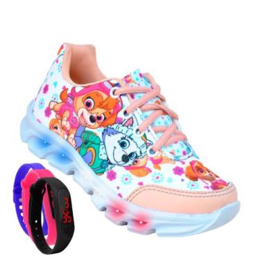 Imagem de Tenis Feminino De Led Infantil  Patrulha Canina Meninas Casual + Relog