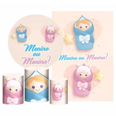 Imagem de Kit Chá Revelação Painel Redondo Trio Capas Retangular - Prime Decor F