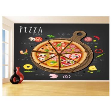 Imagem de Papel De Parede Estilo Lousa Pizza Ingrediente 3,5M Lcb05 - Você Decor