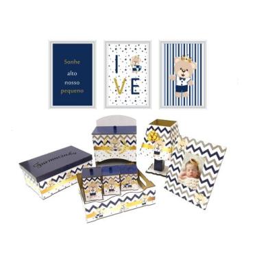 Imagem de Kit Bebe Higiene Nuvem Quarto Menino Com Trio De Quadros Mdf - CasaBeb