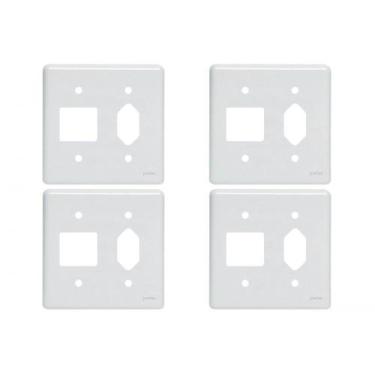 Imagem de Kit C/4 - Placa Perlex Branca 4X4 (2 Saida+Tomada) 23Pl2/1T, Branco