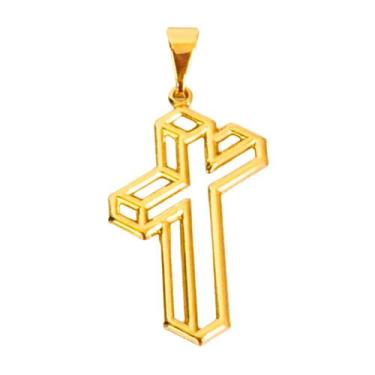 Imagem de Pingente Cruz Crucifixo 3D Folheada a Ouro 18k Semijoia - Dinis Joias
