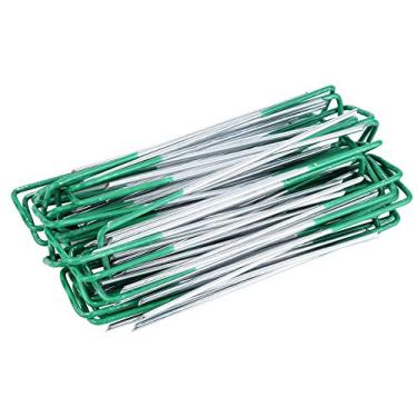 Imagem de 100 Peças de Grampos de Jardim de Aço Inoxidável, Pinos Em U, Estacas de Jardim, Grampos de Paisagem Galvanizados, Grampos de Gramado Tipo U Verde para Grama Artificial, Estacas