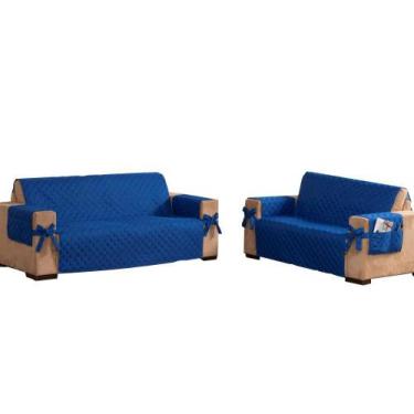 Imagem de Kit Protetor De Sofá 2 E 3 Lugares Com Laço King Azul Royal - Beatriz 