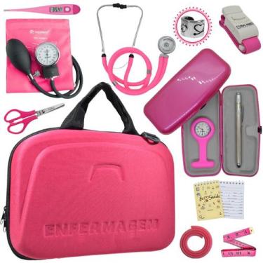 Imagem de Kit Enfermagem Estagio Super Luxo Maleta Incoterm - Love Saúde, Rosa