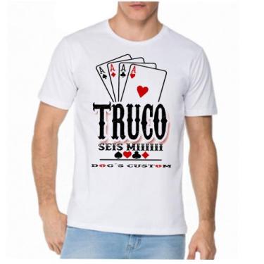 Imagem de Camiseta camisa masculina jogo truco seis mi zap nipe baralho plus siz