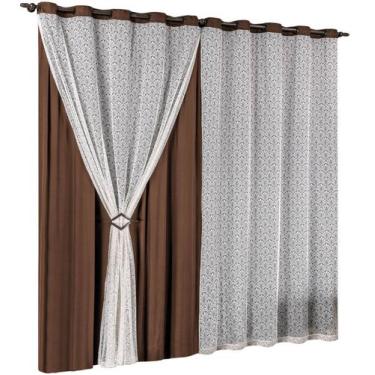 Imagem de Cortina Valência 3 Metros Renda E Malha Gel - CRIS ENXOVAIS, Tabaco