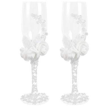 Imagem de Copos de champanhe Amosfun para casamento, brinde de noiva e noivo, taças decorativas para vinho, conjunto de copos para bebidas, dia dos namorados, noivado, aniversário, Natal, evento, festa, suprimentos