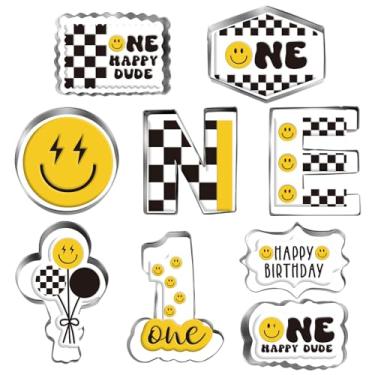Imagem de Whaline 9 peças One Happy Dude Party Favor Cortador de Biscoitos Aniversário Cortadores de Biscoitos Letras Placas Números Forma Biscoito Moldes de Corte para Festas DIY Artesanato Suprimentos de