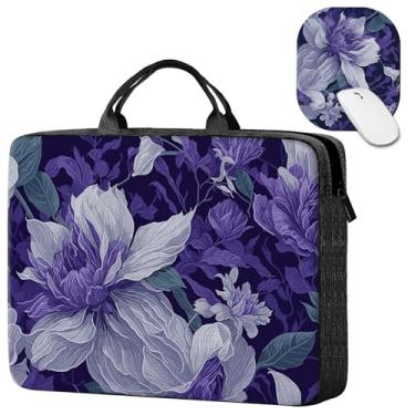 Imagem de Capa para laptop 38.1 cm plus bonito mousepad, azul-roxo arte flores fina bolsa de transporte durável bolsa protetora viagem laptop bolsa para laptop 13-15 polegadas 13-15 polegadas, notebook