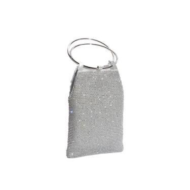 Imagem de CORIOS Mini bolsa de noite feminina com strass, bolsa de mão de casamento, bolsa de mão de cristal brilhante elegante, Prata, Large
