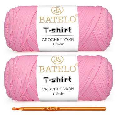Imagem de BATELO Pacote com 2 fios de crochê para iniciantes em crochê/cesta/porta-copos, fio de camiseta 400 g/144 jardas de tecido de poliéster (rosa)