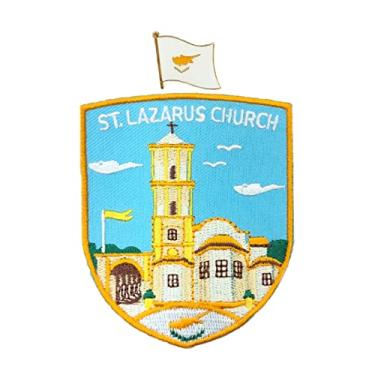 Imagem de A-ONE Igreja de São Lázaro, selado a quente com escudo de suporte + broche de bandeira do país de Chipre, remendo e broche para camiseta, casaco, terno NO.458P