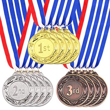 Imagem de Swpeet 12 peças de medalhas de metal com fita de pescoço, medalhas vencedoras de estilo olímpico, medalhas douradas e prateadas, medalhas 1º 2º 3º lugar para esportes, competições, festa