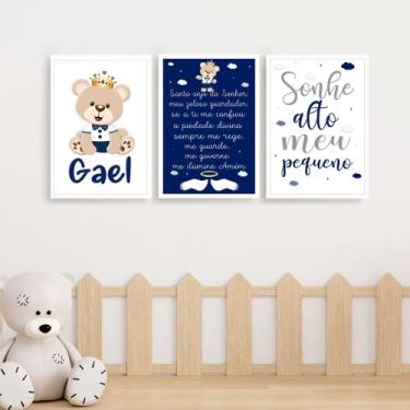 Imagem de 3 Quadros Infantil Ursinho Príncipe - FlorEllas, Ursinho Nuvem Marinho