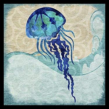 Imagem de Buyartforless Impressão de arte gráfica emoldurada água-viva azul 30,48 x 30,48 cm verde costeira vida marinha por Jill Meyer, 30,48 x 30,48 cm, multicolorido