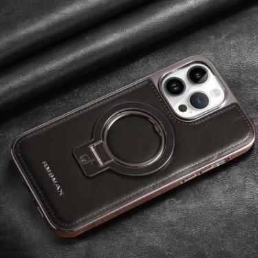 Imagem de Rotroyce Suporte invisível de couro luxuoso para capa de iPhone, capa de couro para iPhone com Magsafe, capa de proteção contra quedas para iPhone 15/14/13/12 Pro Max (preta, para iPhone 16)