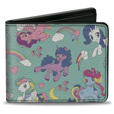 Imagem de Buckle-Down Carteira Hasbro, dobrável, My Little Pony Generations Six Pony e Cutie Marks azul, couro vegano, Verde, 4.0" x 3.5", Casual