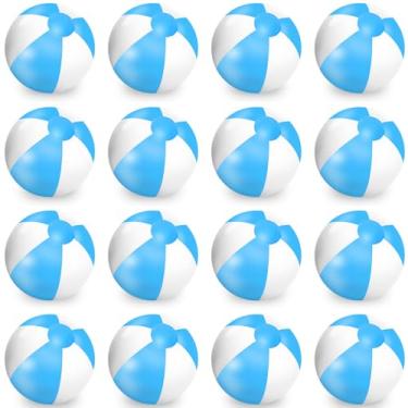 Imagem de Whaline Bola de praia inflável de 40,6 cm, bolas redondas de PVC, brinquedos fofos para o verão, tema tropical havaiano, decorações de festa na praia, acessório de jogo de areia (azul e branco)