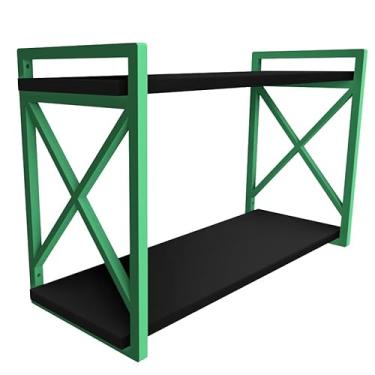 Imagem de Prateleira Estilo Industrial 20x60cm com MDF Preto Estilo Industrial Funcionalidade Decoração Sofisticada Para Livros Plantas Organize Ambientes (VERDE)
