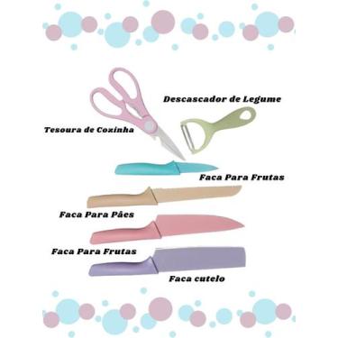 Imagem de Jogo de Facas Aço Inoxidável Colorido 6 peças - INOVA FERRAGENS