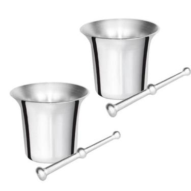 Imagem de 2 Pilão Almofariz Socado Alho Alumínio Fundido Polido 0,3 L - MBA 