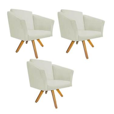 Imagem de Kit 03 Poltrona Cadeira Decorativa  Win Base Giratória Sala de Estar R