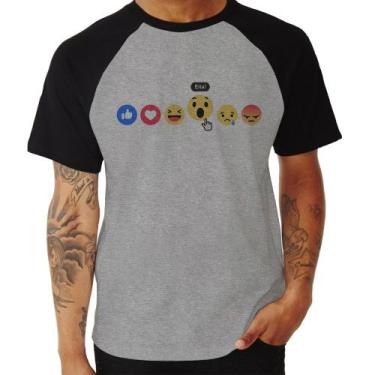 Imagem de Camiseta Raglan Reações Facebook Eita! - Foca na Moda, Cinza, Preto, M