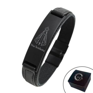 Imagem de Pulseira de Couro Masculina Magnética N Senhora Ap All Black - GRANADO