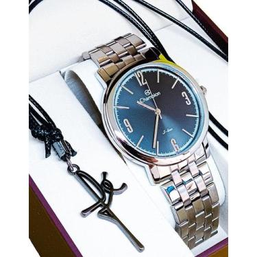 Imagem de Relógio Champion Masculino Analógico Original Prata Fundo Preto À Prov