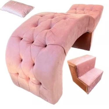 Imagem de Maca para Estética Luxo Rose Veludo Capitone Estofados com Escadinha e