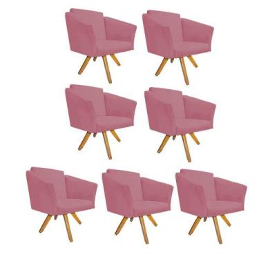 Imagem de Kit 07 Poltrona Cadeira Decorativa  Win Base Giratória Sala de Estar R