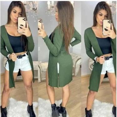 Imagem de Cardigan canelado com fendas laterais - La lunna, Verde, P 36-38 