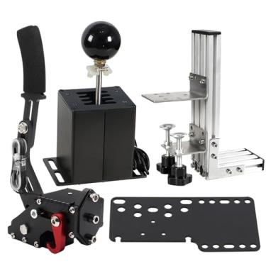 Imagem de PC USB Simulator Shifter 64 Bit Handbrake with Clamp L Shape Lever Kit Compatible with G29 G27 G25 G920 T300RS/GT Steering Wheel Sequential H Gear Shifter Compatible with ATS ETS Dust WRC Sim Racing Games 7+R Black