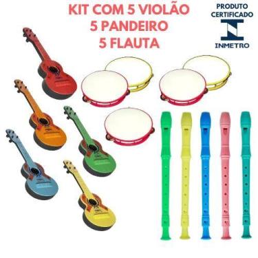 Imagem de Kit 5 Viola Infantil 5 Pandeiro 5 Flauta Brinquedo Instrumentos Musica