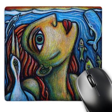 Imagem de 3dRose Mouse pad LLC 20 x 20 x 0,65 cm superfície fina arte colorida peixe pássaro água oceano (mp_21130_1)