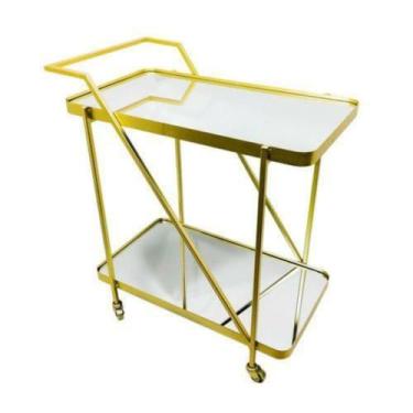 Imagem de Carrinho de Chá Decorativo Metal Dourado Moderno Espelhado - LUXdécor