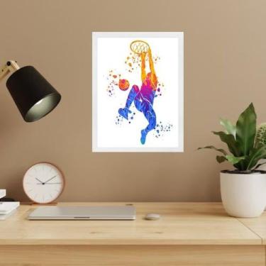 Imagem de Quadro Decorativo Basquete Aquarela 24x18cm - Quadros On-line, Moldura