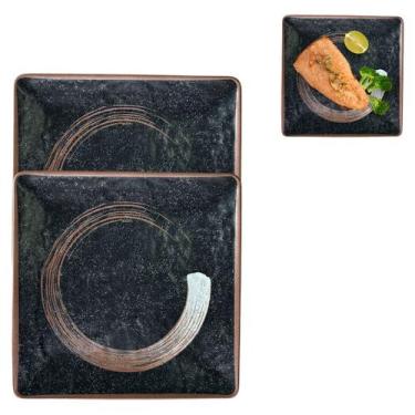 Imagem de 2 Pratos Quadrado Oriental Melamina Preto 20cm Restaurante - Bm36