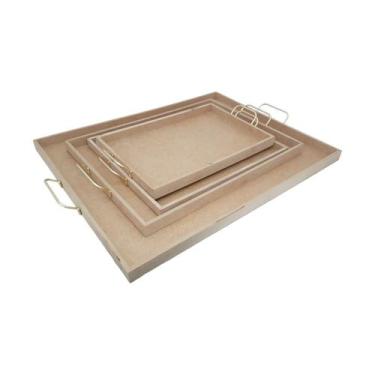 Imagem de Kit 4 Bandejas Retangular Lisa Simples com Alça P,m,g,gg Mdf 6mm Madei