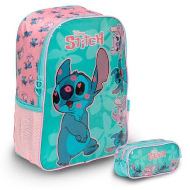 Imagem de Kit Mochila Infantil Feminina Stitch Costas Reforçada - Plike