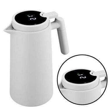 Imagem de Garrafa Térmica Termometro Digital 1L Café Chá com Cabo de Madeira  - 