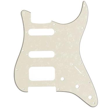 Imagem de Musiclily Pro 11 Furos Canto Redondo Escudo Guitarra HSS Strato Pickguard para Stratocaster EUA/Mexicana Captadores Abertos, 4 Camadas Pergaminho Perolado
