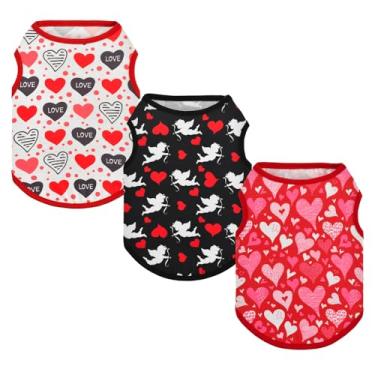 Imagem de Vehomy Pacote com 3 camisetas para cães de Dia dos Namorados com estampa de flecha de cupido para cães pequenos e médios G