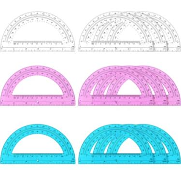 Imagem de Zonon Pacote com 12 transferidores de plástico de 15 cm, transferidores de volta às aulas 180 graus, rosa, azul, transparente, transferidores para sala de aula, professores de matemática, material de