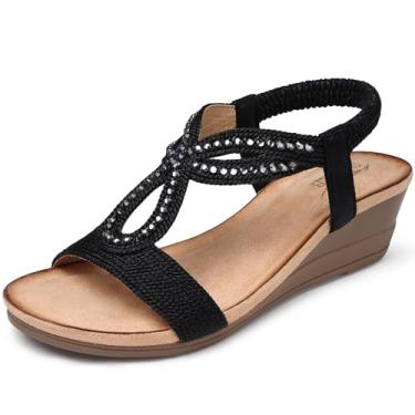 Imagem de SHIBEVER Sandálias femininas estilosas: sandálias femininas de verão - sandália plataforma baixa confortável para caminhada, 38 Preto, 41